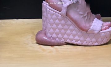 Causing Testicular Trauma With My Pink Wedges – Close Up
